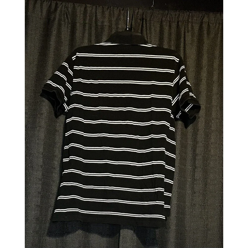 Polo By Ralph Lauren Knit Polo Shirt Black And White Stripe Mens L Custom Fit
